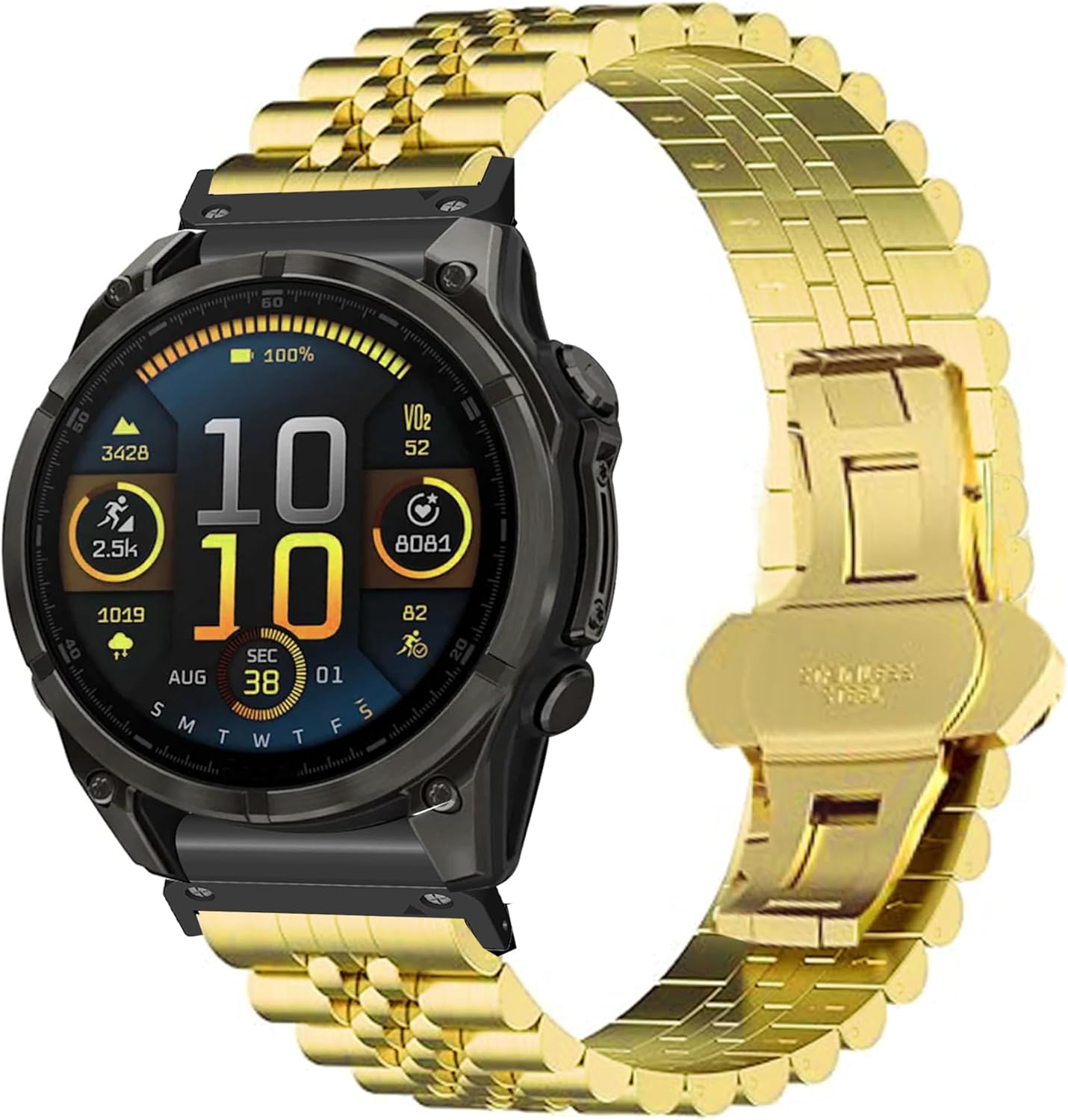 Compatible with Garmin Fenix 8 51mm Bands, 20mm, 22mm, 26mm QuickFit Solid Stainless Steel Metal Band with Butterfly Folding Clasp Link Bracelet Compatible with Enduro, Fenix, Tactix, Descent, Instinct, epix, Approach, Forerunner Series Watch