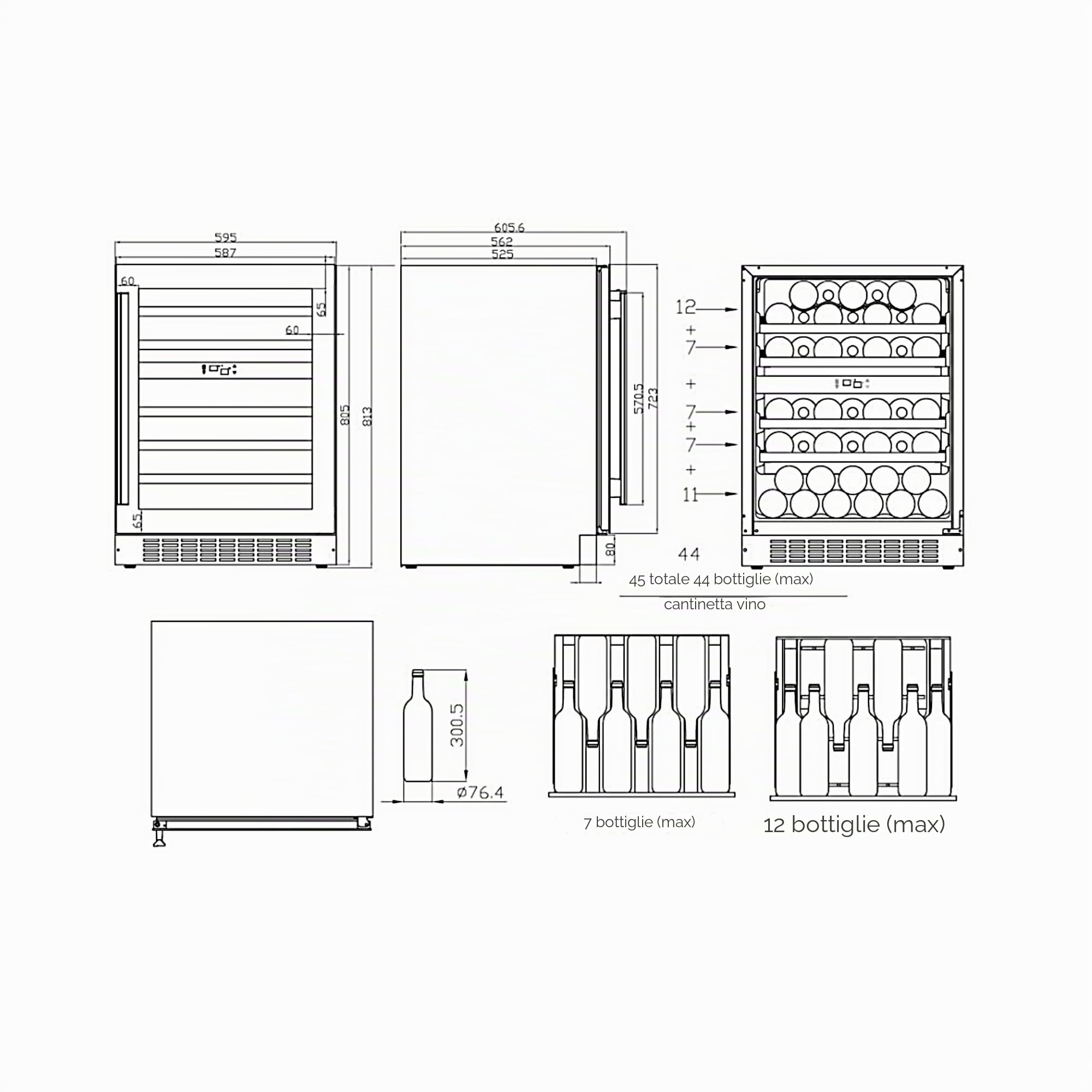 Haier H-WINE 700 | HAKWBD 60 / condizionatore per vino basso / 2 zone di temperatura per vino rosso, bianco e spumante/molto silenzioso/spazio per 44 bottiglie/illuminazione a LED/Touch Display / 4