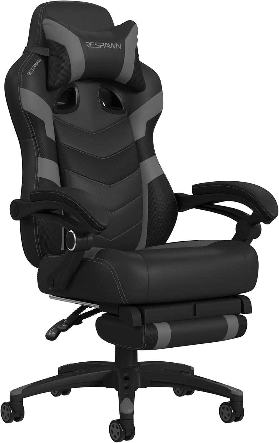 RESPAWN 110 Ergonomic Gaming Chair With Footrest Recliner - Racing Style High Back PC Computer Desk Office Chair - 360 Swivel, Lumbar Support, Adjustable Headrest Pillow, Padded Armrests - 2021 Grey