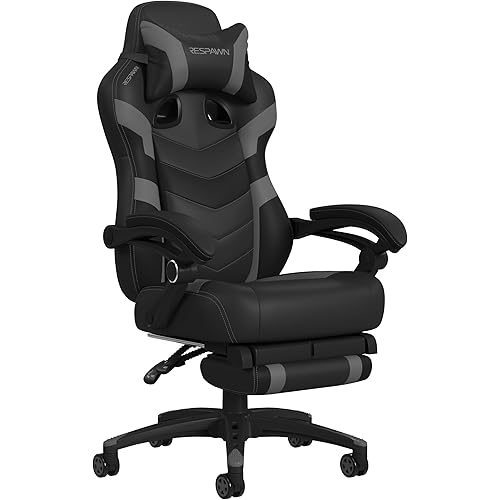 RESPAWN 110 Ergonomic Gaming Chair With Footrest Recliner - Racing Style High Back PC Computer Desk Office Chair - 360 Swivel, Lumbar Support, Adjustable Headrest Pillow, Padded Armrests - 2021 Grey