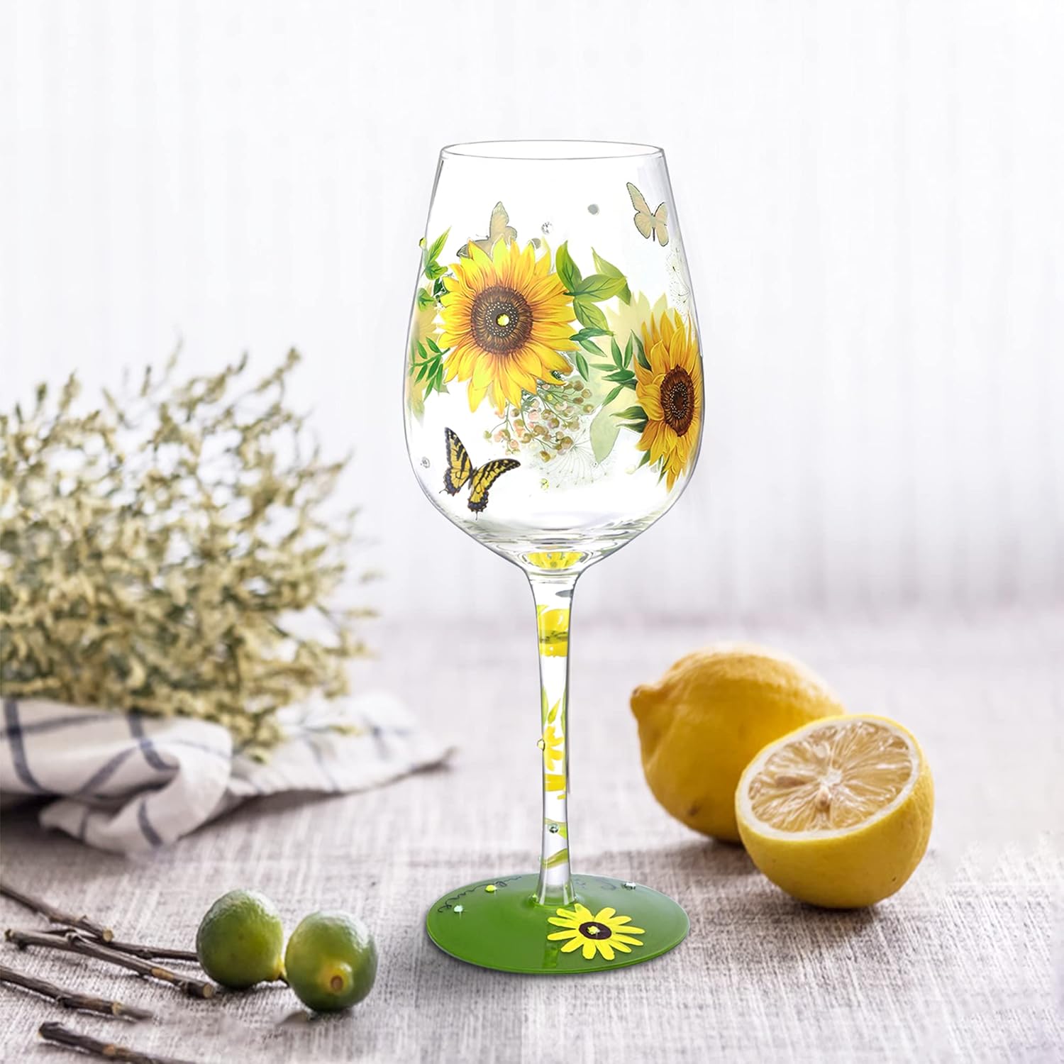 NymphFable Hand-painted Wine Glass Sun Flower Butterfly Artisan Painted 15oz Personalised SunFlower Gifts for Women - Image 8