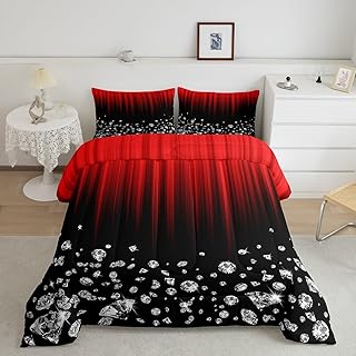 Erosebridal RedÂ OmbreÂ Bedding Set for Girls Women,Geometric Abstract Red and Black Ombre Comforter Set King Size,Modern Gradient Glitter Diamond Quilt Duvet