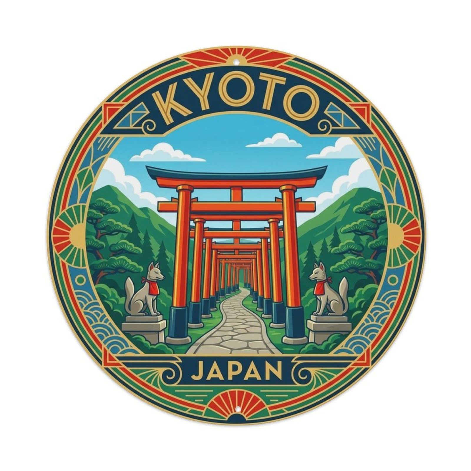 Kyoto Japan Cultural Travel Woodblock Urban Heritage Metal Tin Sign