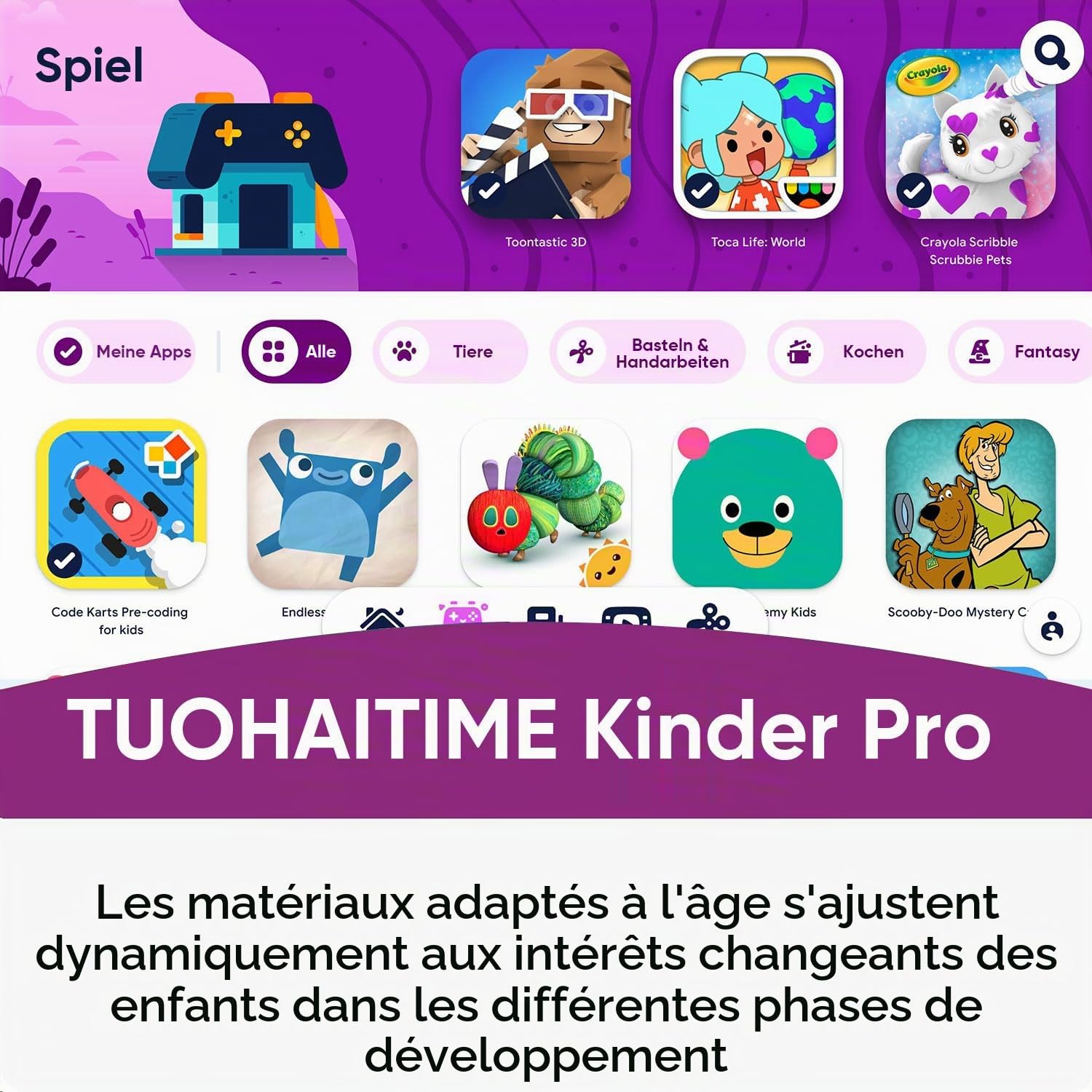 TUOHAITIME Tablette pour Enfants 10,1 Pouces sous Android 16 avec 30 Go RAM + 64 Go ROM, Extensible jusqu'à 2 to,contrôle Parental,GPS,Face ID,Wi-FI 6,processeur Octa-Core, avec étui Eva (Bleu)