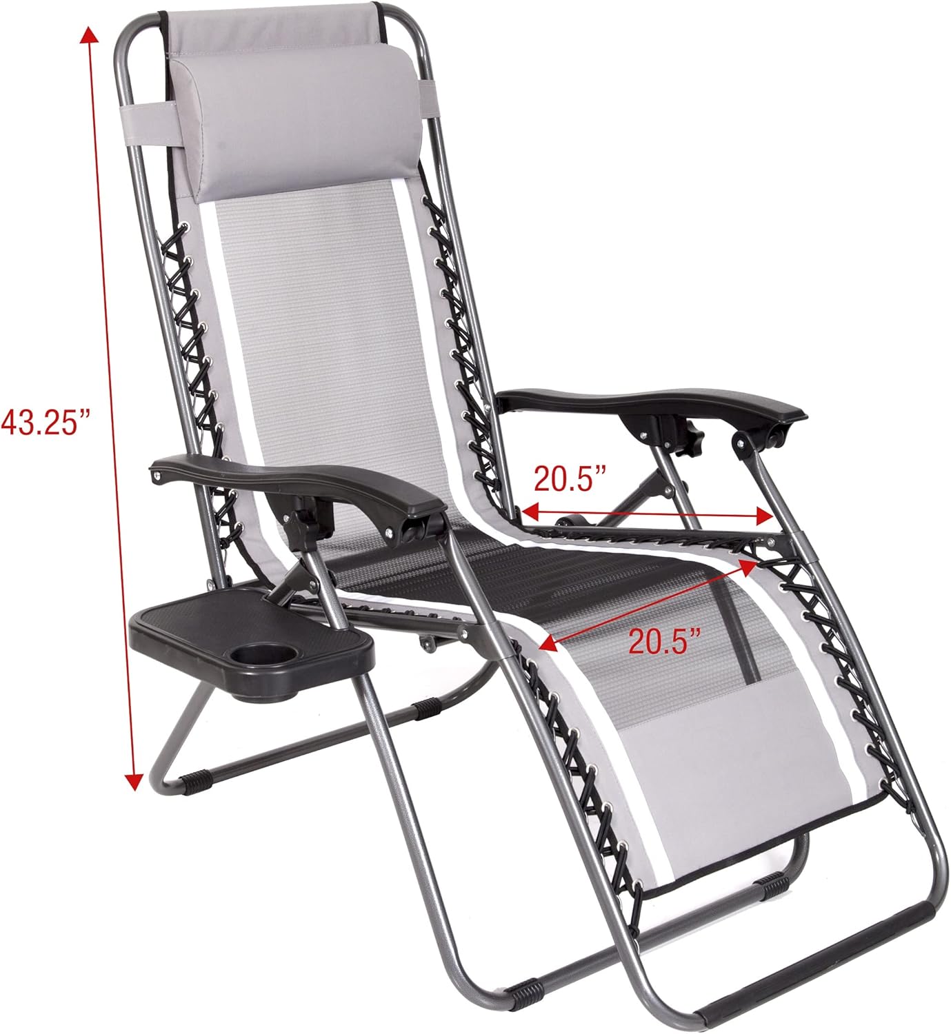 MACSPORTS Mesh Anti-Gravity Patio Lounge Chair with Cup Tray | Weight Capacity: 250 lbs | Gray