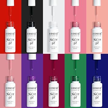 JODSONE 10 Colors Nail Art Gel Liner Set, 5ml Each, French Tip Gel Polish | 10 Colors Nail Art Polish, Built-In Thin Brushes For French Tips, Swirls, Fine Lines, U V/LED Cure Required, DIY Manicure