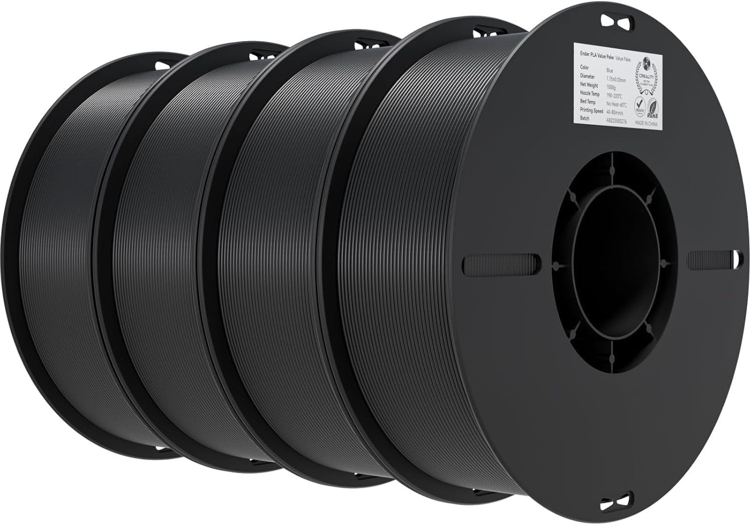 Creality Ender PLA Filament 1.75mm 4kg Schwarz, 3D Drucker Filament PLA, Maßgenauigkeit +/-0,02mm Vakuumverpackung (4 x 1kg Spule, 4 Schwarz)