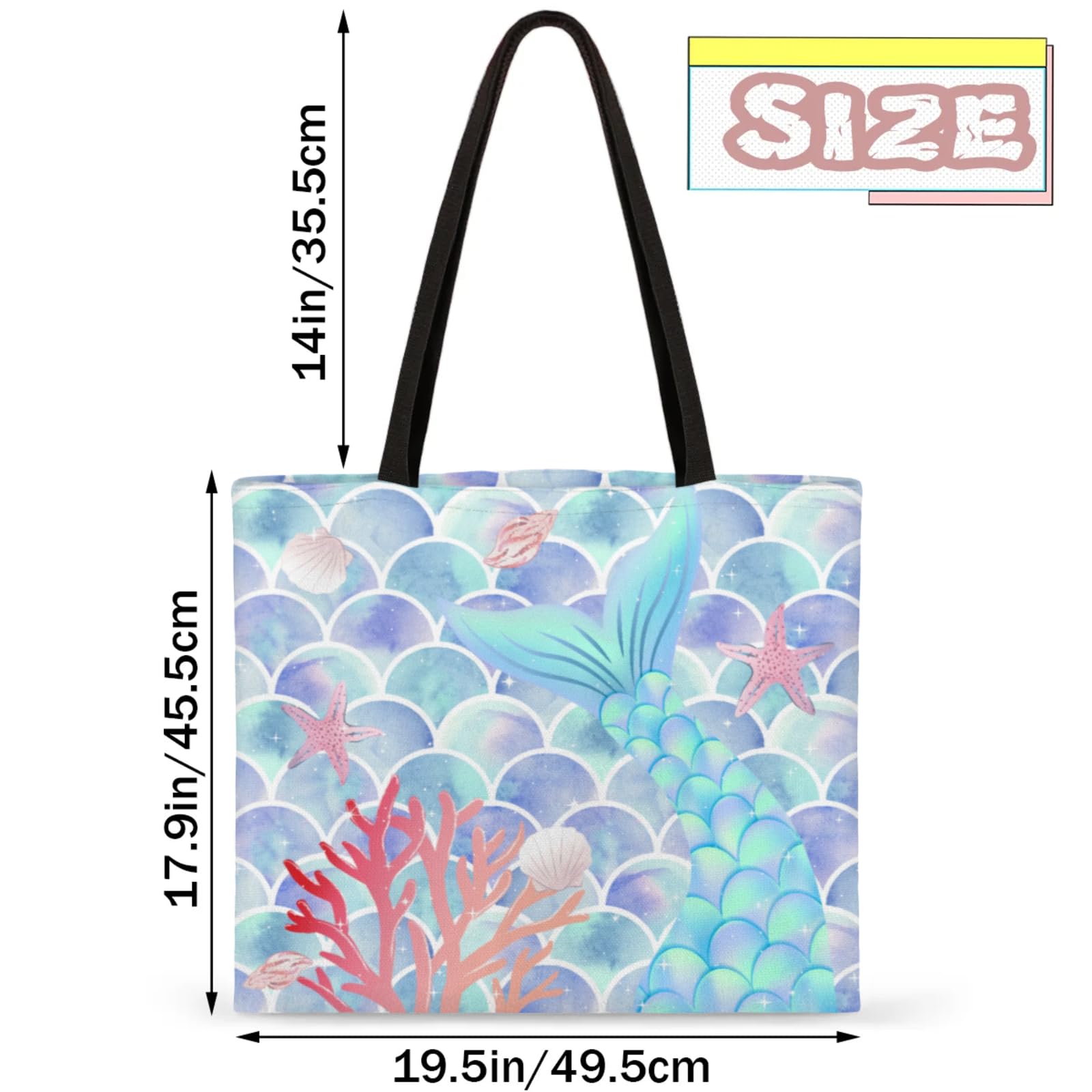 Mularoka Scale Coral Starfish Square Canvas Tote Bag Top Handle Purses Stylish Women Canvas Shoulder Tote Bags Reusable Handbags for Work Travel Picnic Beach Shopping Gym Hiking