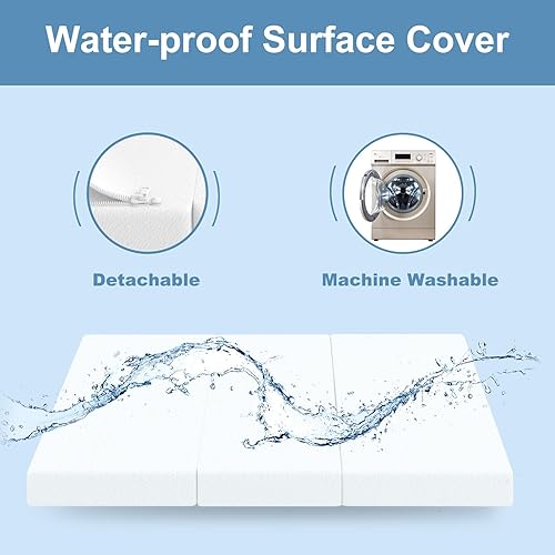 Miniatura 6 de Mini colchón triple de 3 pulgadas de largo x 26 pulgadas de ancho, bolsa de almacenamiento incluida, funda resistente al agua y extraíble, lavable a