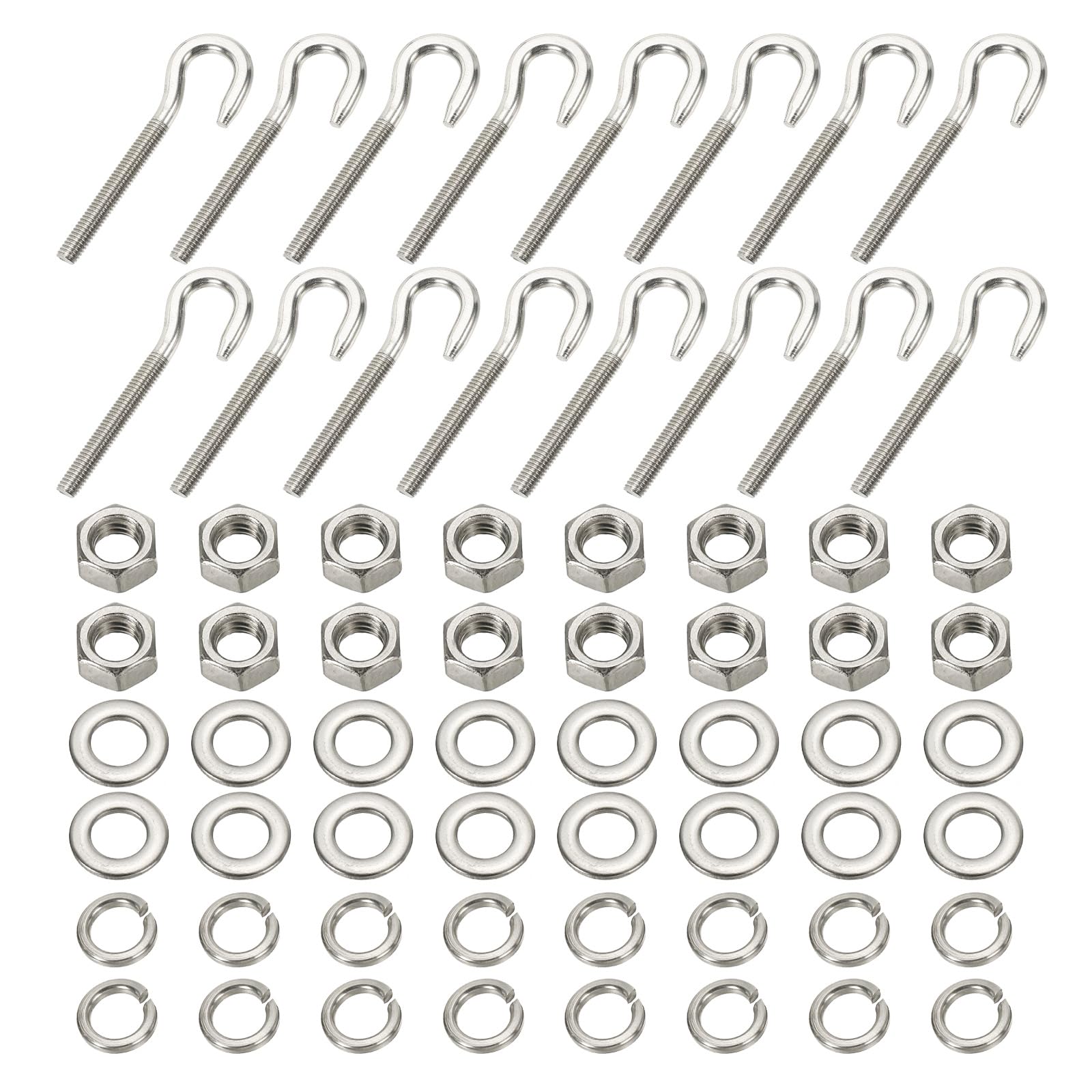 PATIKIL M6 Stainless Steel Eye Bolt, 16 Set Hook Eyelet Bolts Long Shank Threaded with Nut and Washers for Construction Swing Boat Yoga Hanging Bridge Ship Automobile, Silver