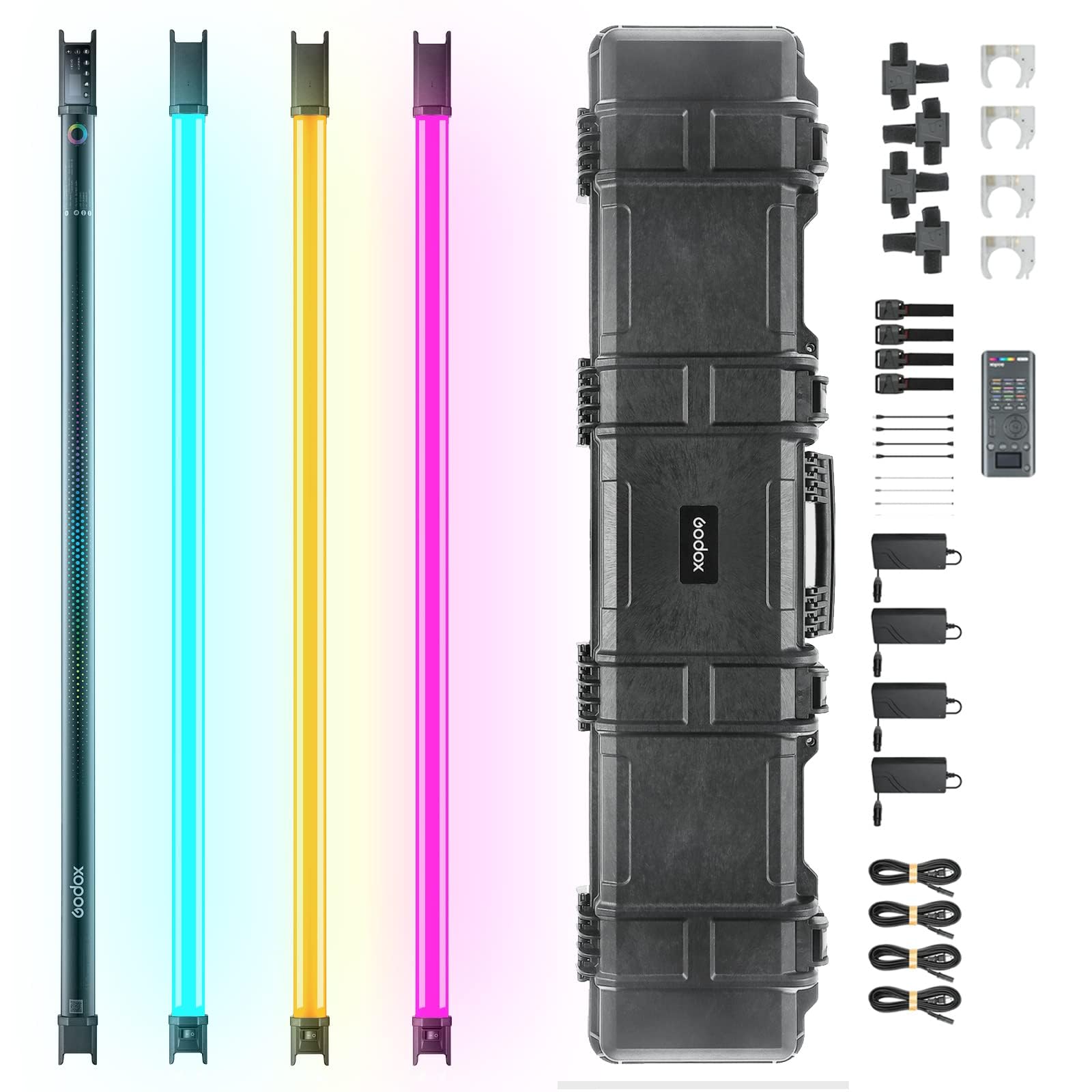 Godox TL120 RGB Tube Light 4 Packs, 2700K-6500K Rechargeable Dimmable Full Color LED Video Light Stick 4-Lights, CRI 96+, TLCI 98+ with Built-in