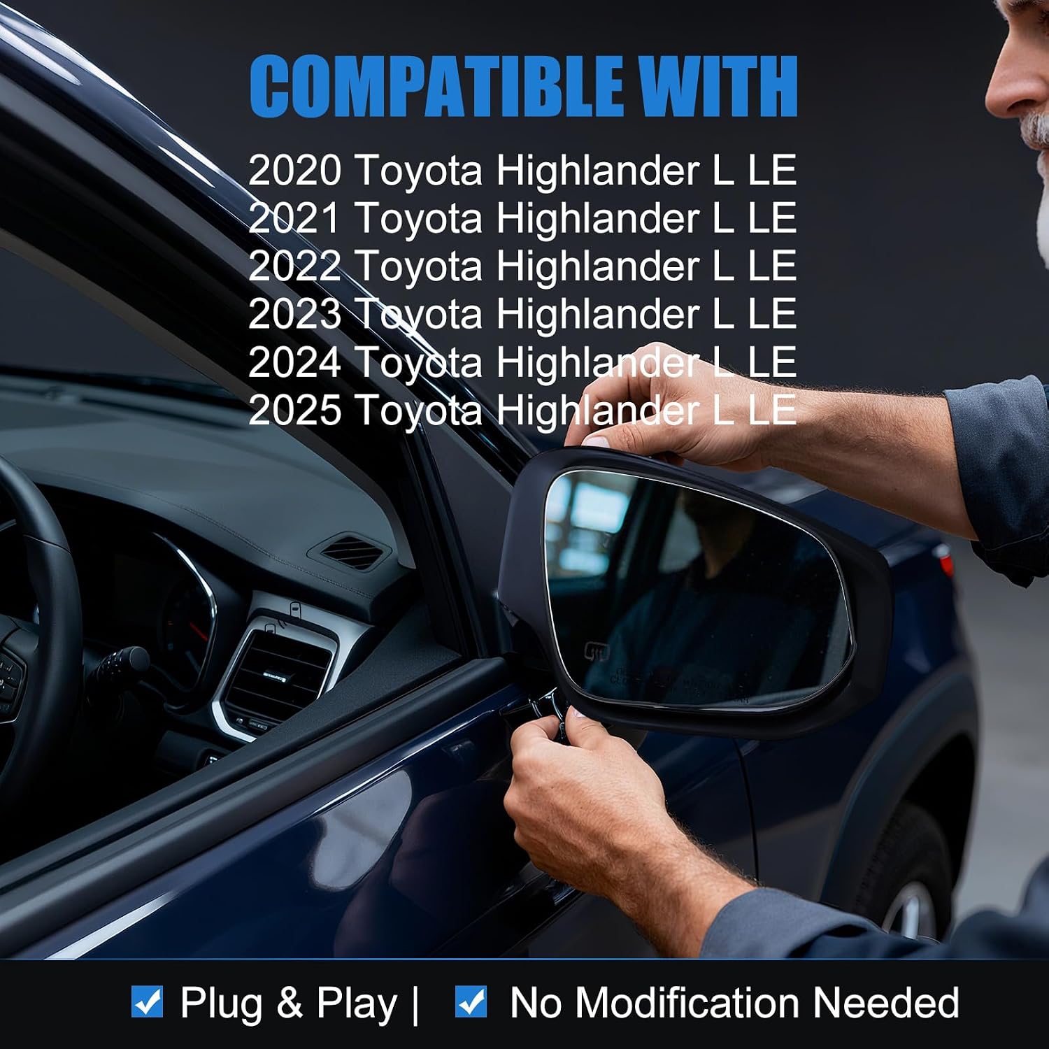 Right Passenger Side Mirror Glass Replacement Compatible with Toyota Highlander 2020-2025 & Grand Highlander 2024-2025, Power Heated with Blind Spot, Includes Pry Tool, Replaces OE 87931-0E371