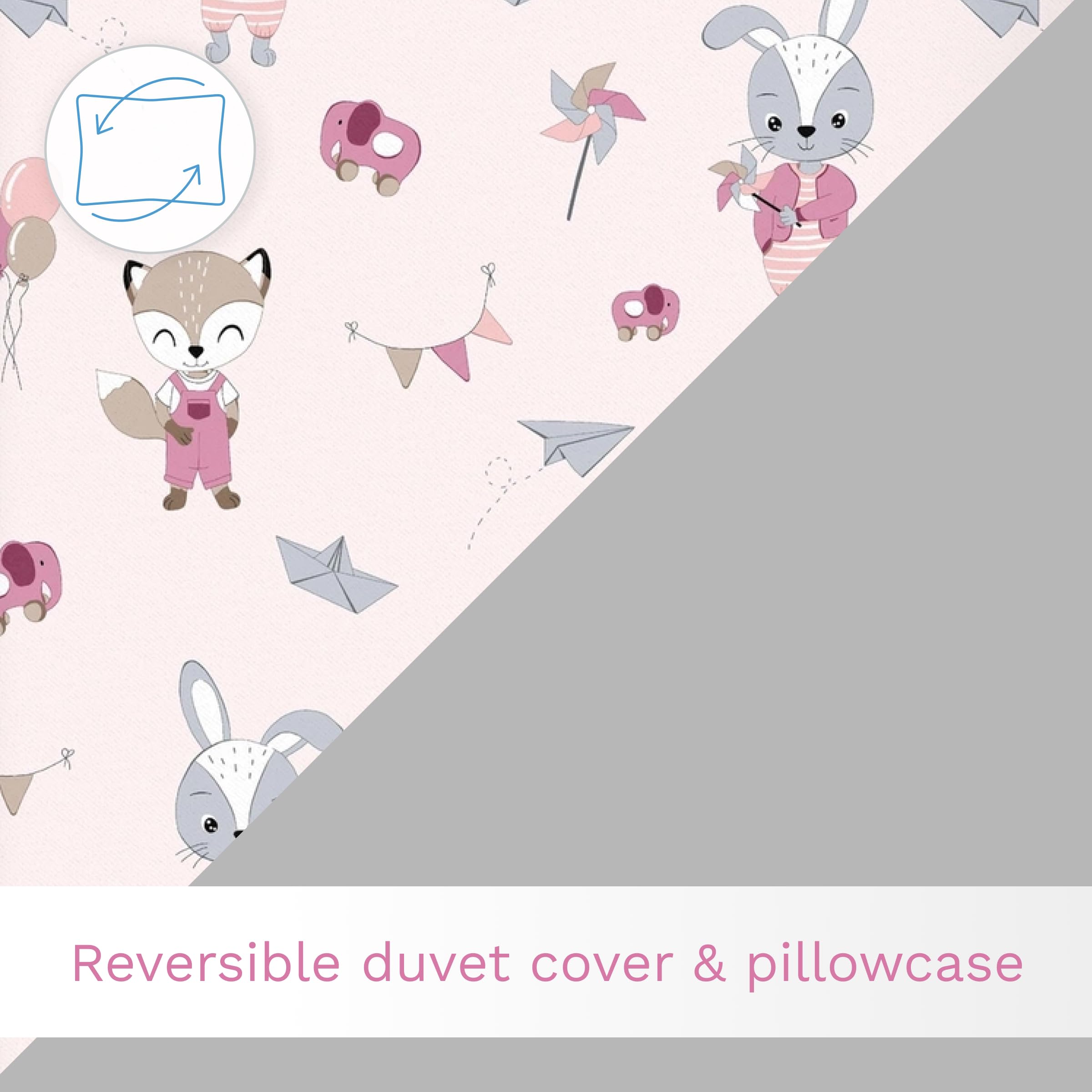 Baby Comfort 4 Piece Toddler Kids Cot Bed Set 120x90 cm Duvet Pillow Duvet Cover Pillowcase 12M+ (Foxes and rabbits) — view 8