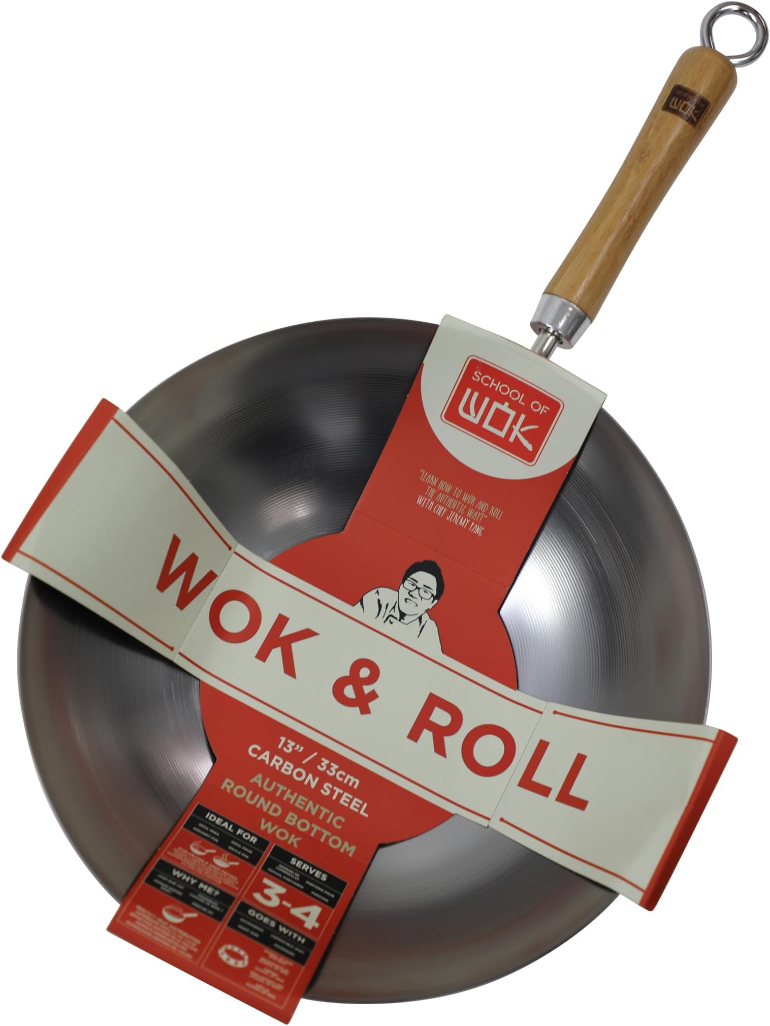 'Wok & Roll' - 13"/33cm Carbon Steel Round Bottom Wok