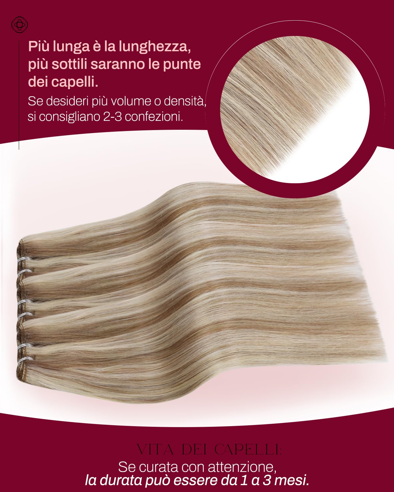 Moresoo Extension Capelli Veri Tessitura 60 cm Remy Lisci Mechas Marrone Dorato su Base Biondo Platino Extension Tessitura Capelli Veri 100g Facile da Modellare #P9A/60