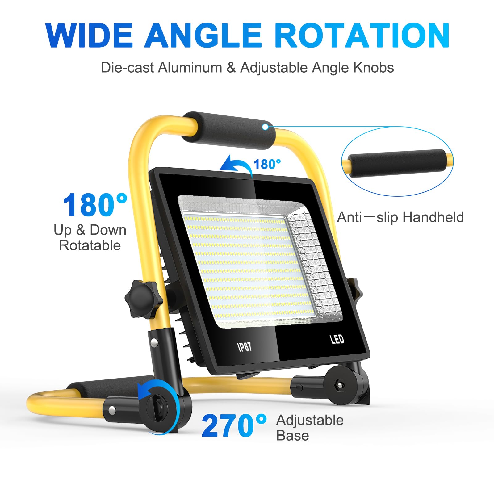 Faretto LED da Cantiere 200W, 20000lm Fari Led da Esterno con Spina, 6500K Lampada da Lavoro IP67 Impermeabile Cavo 2M, con Staffa Pieghevole, Faretto Lavoro per Edilizia,Officina, Garage