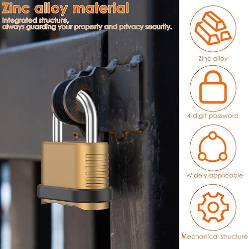 Miniatura 6 de Paquete de 6 cerraduras de combinación resistentes a la intemperie, 4 dígitos para exteriores, cerraduras de combinación reiniciables para puerta,