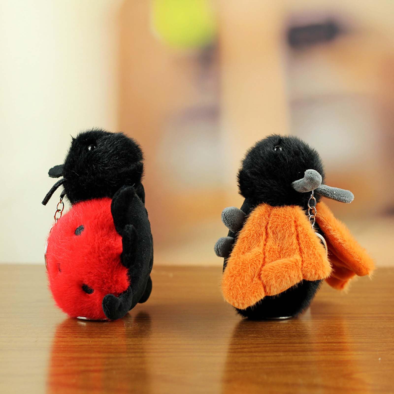 Cute Ladybug Insect Stuffed Animal Plush Keychain, Kawaii Bee Snail Moth Spider Keyring Bag Charms for Handbags