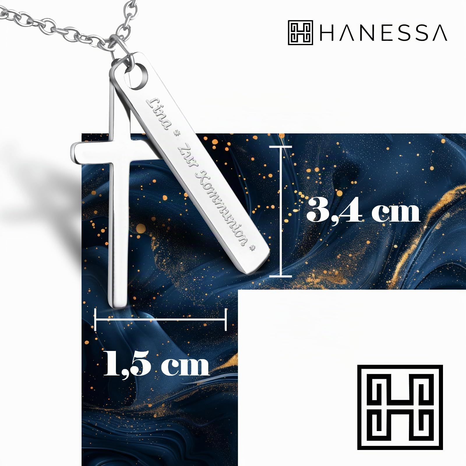 Personalisierte Kette mit Gravur Edelstahl 50 cm mit Anhänger Kreuz Rechteck in silber - Personalisierte Geschenke für Kinder und Erwachsene - Halskette Damen Herren Mädchen Jungen