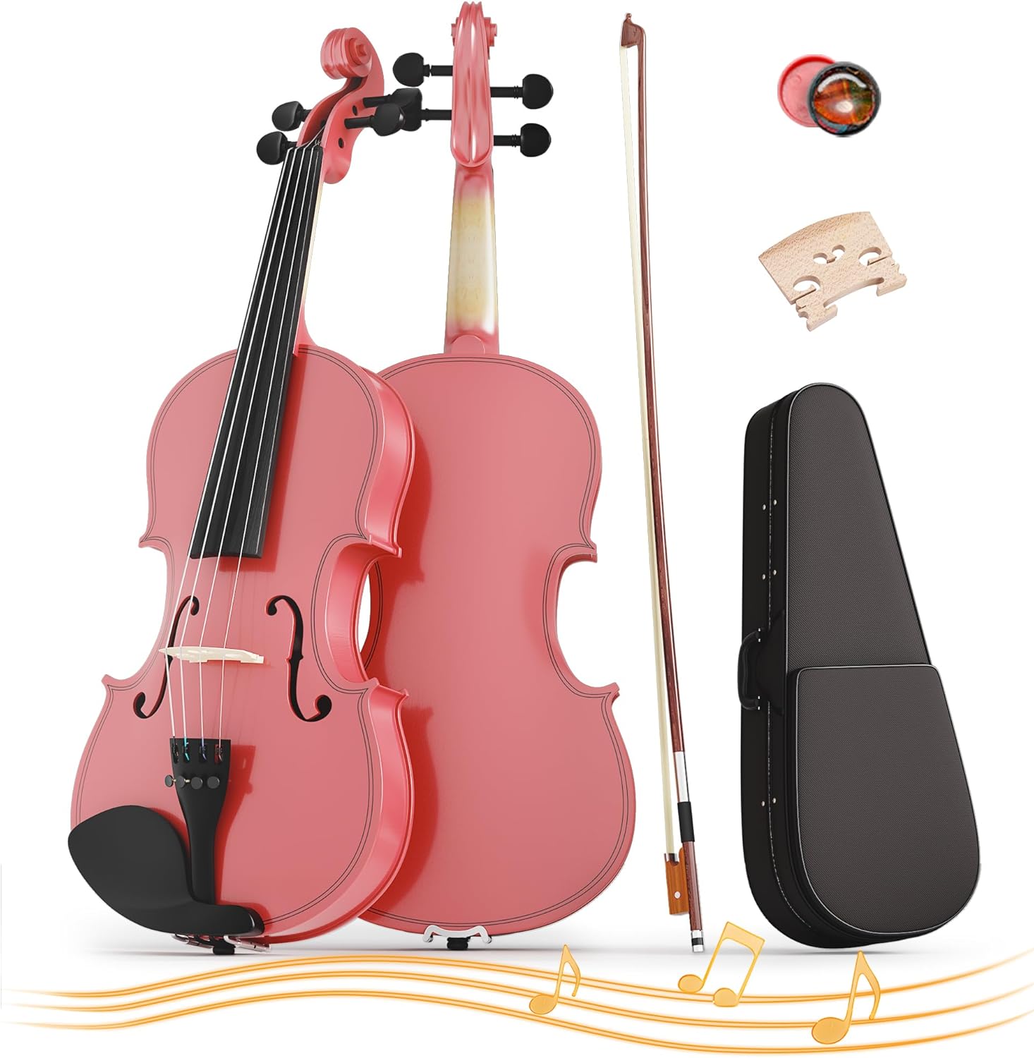 1/2 Beginner Violin Set,Complete Violin Kit with Case, Bow, Rosin, Pink