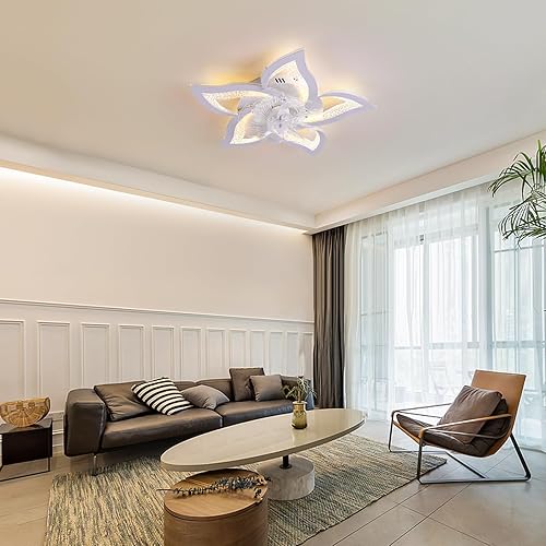 Miniatura 3 de Becailyer Ventiladores de techo modernos de 25 pulgadas con lámpara, ventilador de techo LED regulable en forma de flor con control remoto de bajo