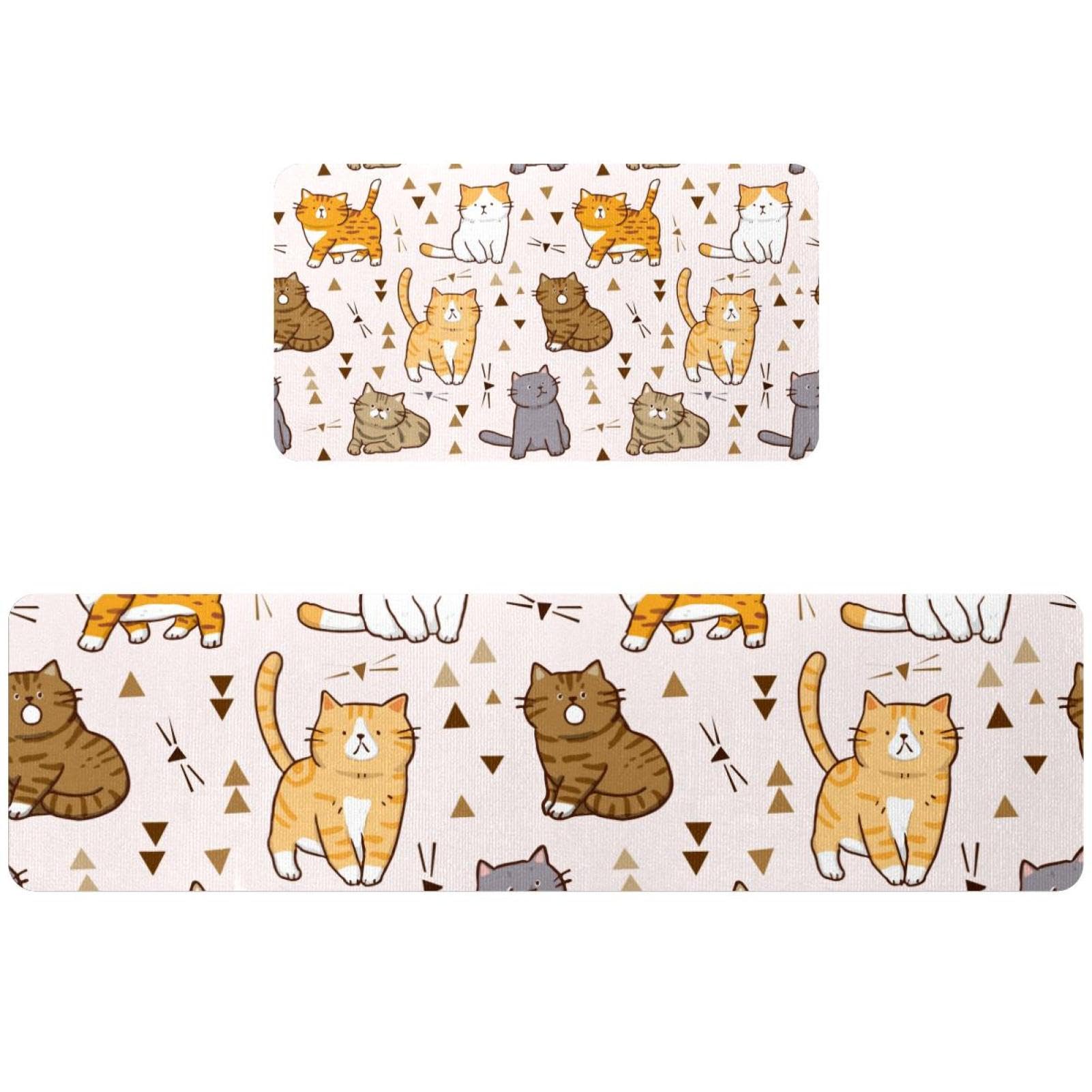 Tapete de cocina antideslizante VAPOKF de 2 piezas lavable con diseño de gatos