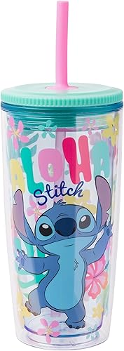 Miniatura 19 de Silver Buffalo Disney Lilo y Stitch Botella de agua con rastreador de hidratación Stay Cool Schedule, de plástico, con tapa de cierre, correa y