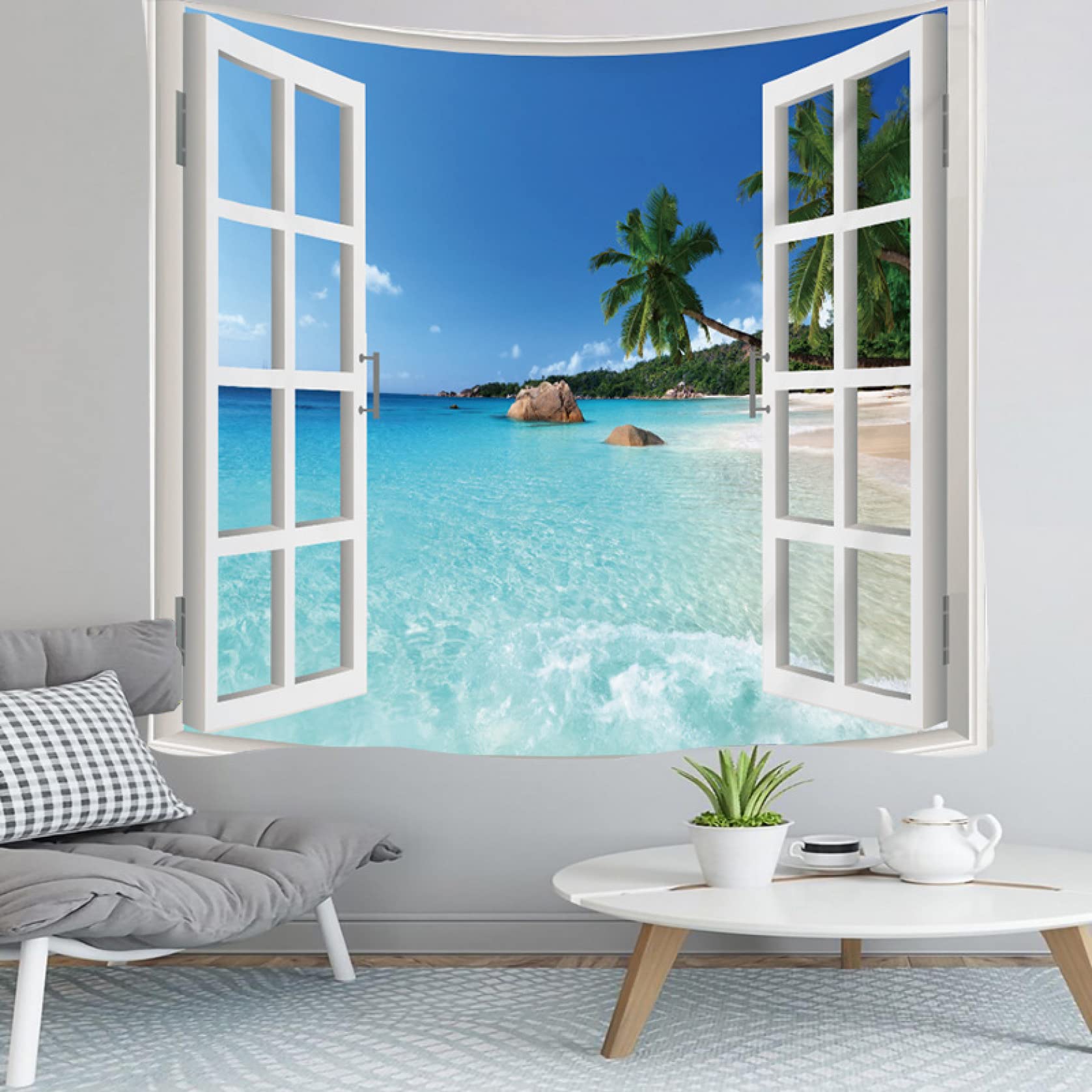 1940s vintage 3D ハワイアンヘッド　 壁掛け タペストリー 風景 3D 壁掛け 防水 海 ハワイ 夏 おしゃれ テーブル
