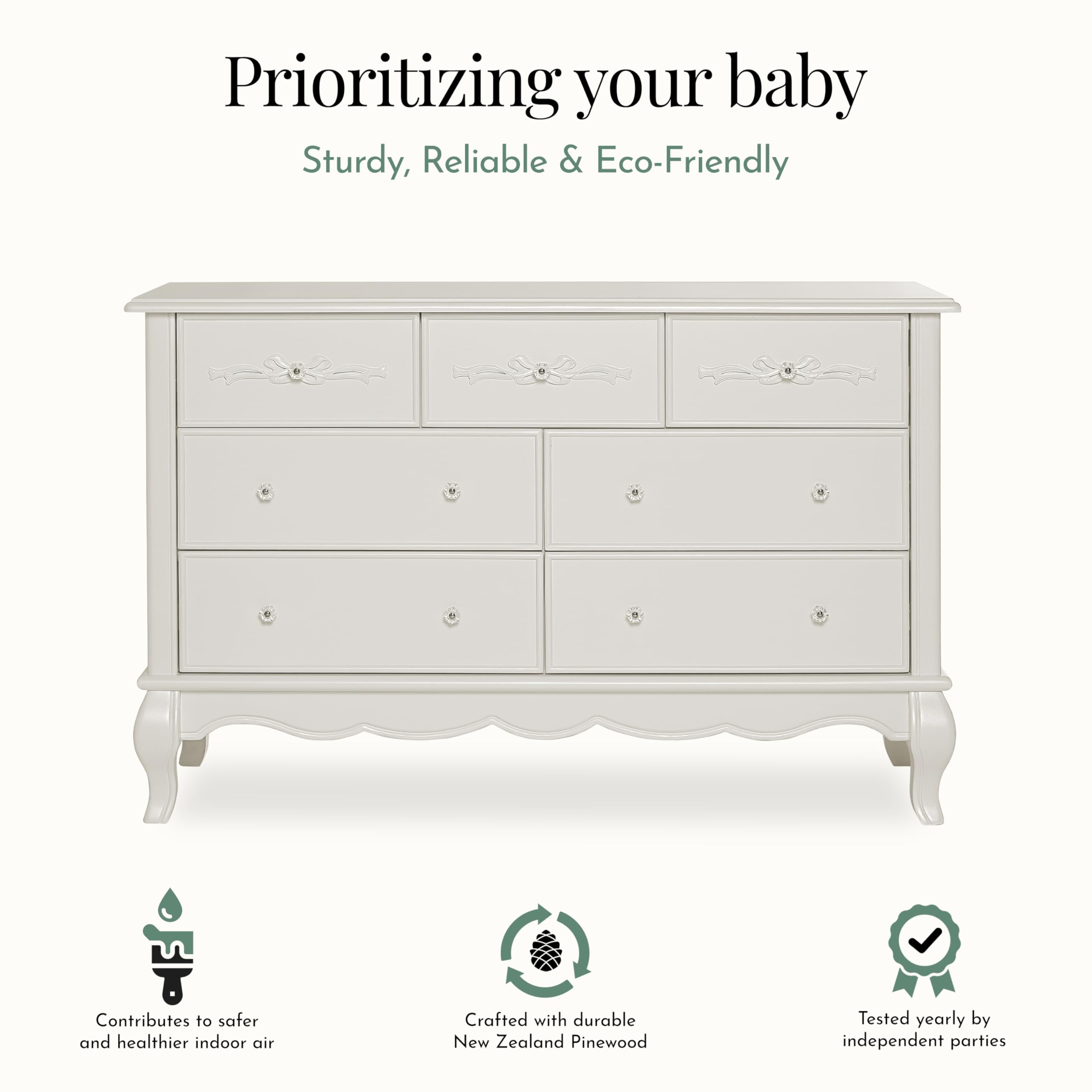 Evolur Aurora 7 Drawer Double Dresser,: Ivory Lace