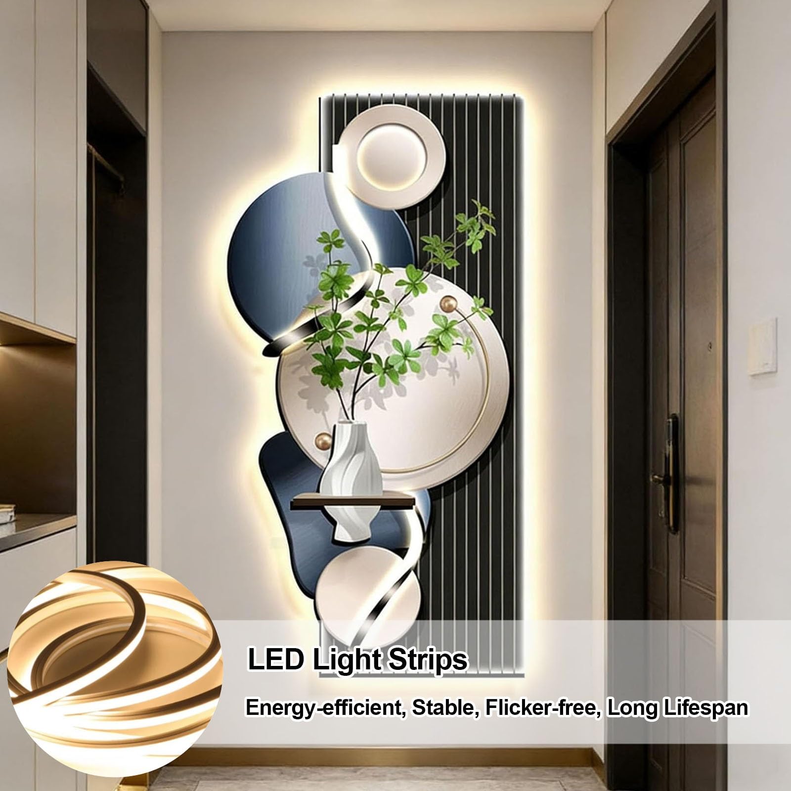 3D-Wandbild mit LED-Beleuchtung, luxuriöses Wandbild für den Eingangsbereich mit künstlichen Pflanzen, leuchtendes Wandbild mit Lampenschirm, hängendes Wandbild für Flure (Stil 4, 50 x 100 c