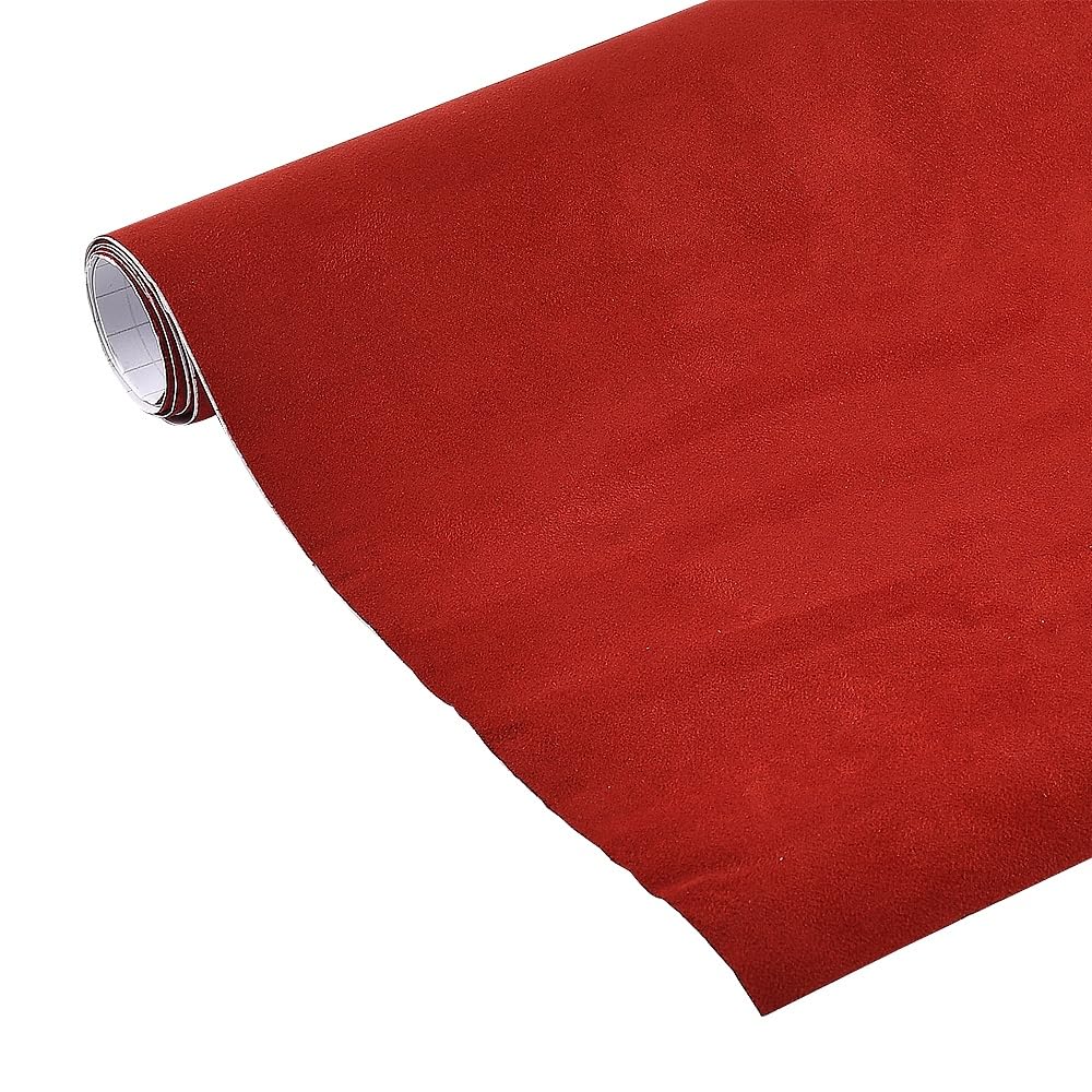 Alvorox Self Adhesive Velvet Fabric, Faux Suede Film Wrap for Cockpit Interior Car Dashboard Furniture Jewelry Drawer DIY Repair (Red 5m x 1.52m)