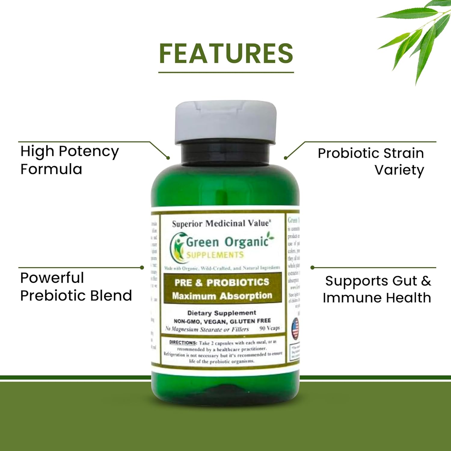 Green Organic Supplements Probiotics + Prebiotics (Pack of 1)