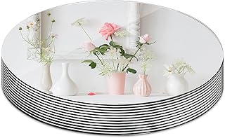 Suwimut Juego de 12 bandejas redondas para espejos, espejos de vidrio de 10 pulgadas, placa de vela, espejos circulares grandes para montaje en pared, azulejos de espejo de vidrio para centros de