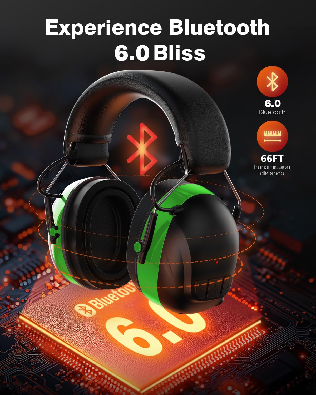 Qozybuds Auriculares Bluetooth 5.4 con protección auditiva con 120 horas de tiempo de trabajo, 30 dB SNR, batería recargable de 1200 mAh, reducción de ruido (verde)