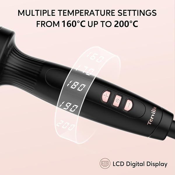 Terviiix Spazzola Termica 45mm, 2 in 1 Ferro Arricciacapelli Con Doppio MCH Ceramica e Tormalina Ionica, Display Digitale 5 Temperature, Doppia Tensione - 5