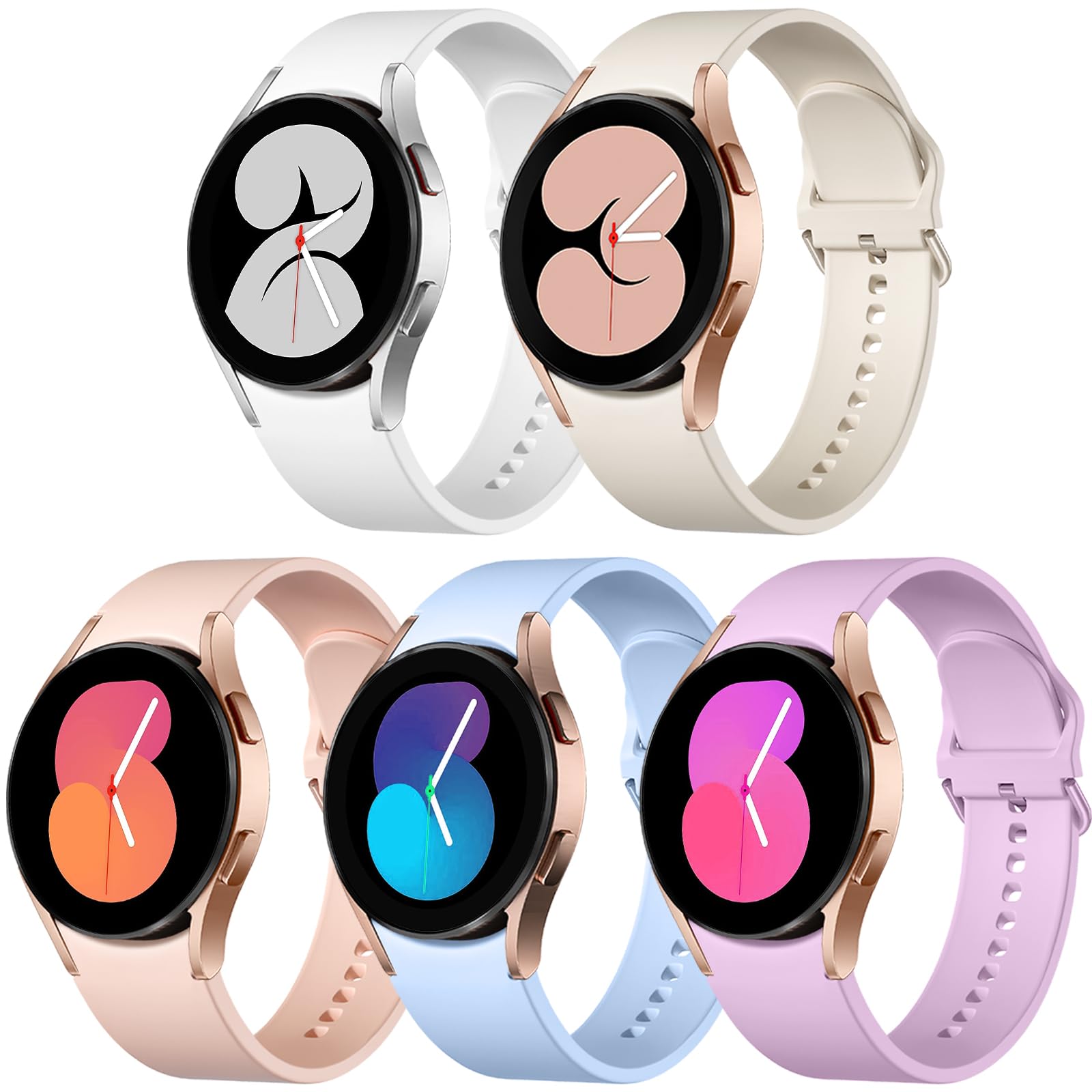 Lerobo 5 Pack Bands Compatible with Galaxy Watch 7 6 5 4 Band 40mm 44mm/ Galaxy Watch 6 4 Classic Band 43mm 47mm 46mm 42mm/Watch 5 pro 45mm,Active 2 Band, 20mm Band Soft Silicone Sport Band Women Men