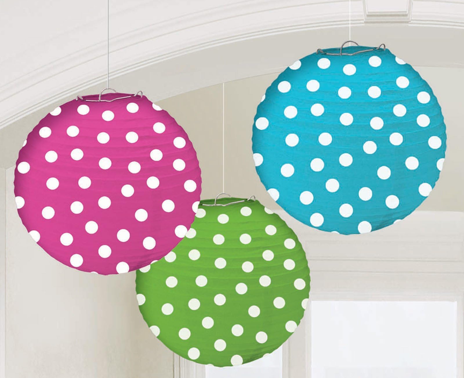 amscan Rainbow Multicolor Polka Dot Paper Lanterns (3ct)