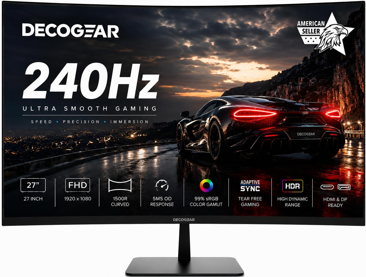Deco Gear 27” 240Hz Curved Gaming Monitor, 1500R VA, FHD 1080p, HDR, 99% sRGB, Premium Adaptive-Sync, 5ms OD, HDMI & DisplayPort, FPS/RTS Modes, PC & Console Compatible, American Seller-image-46