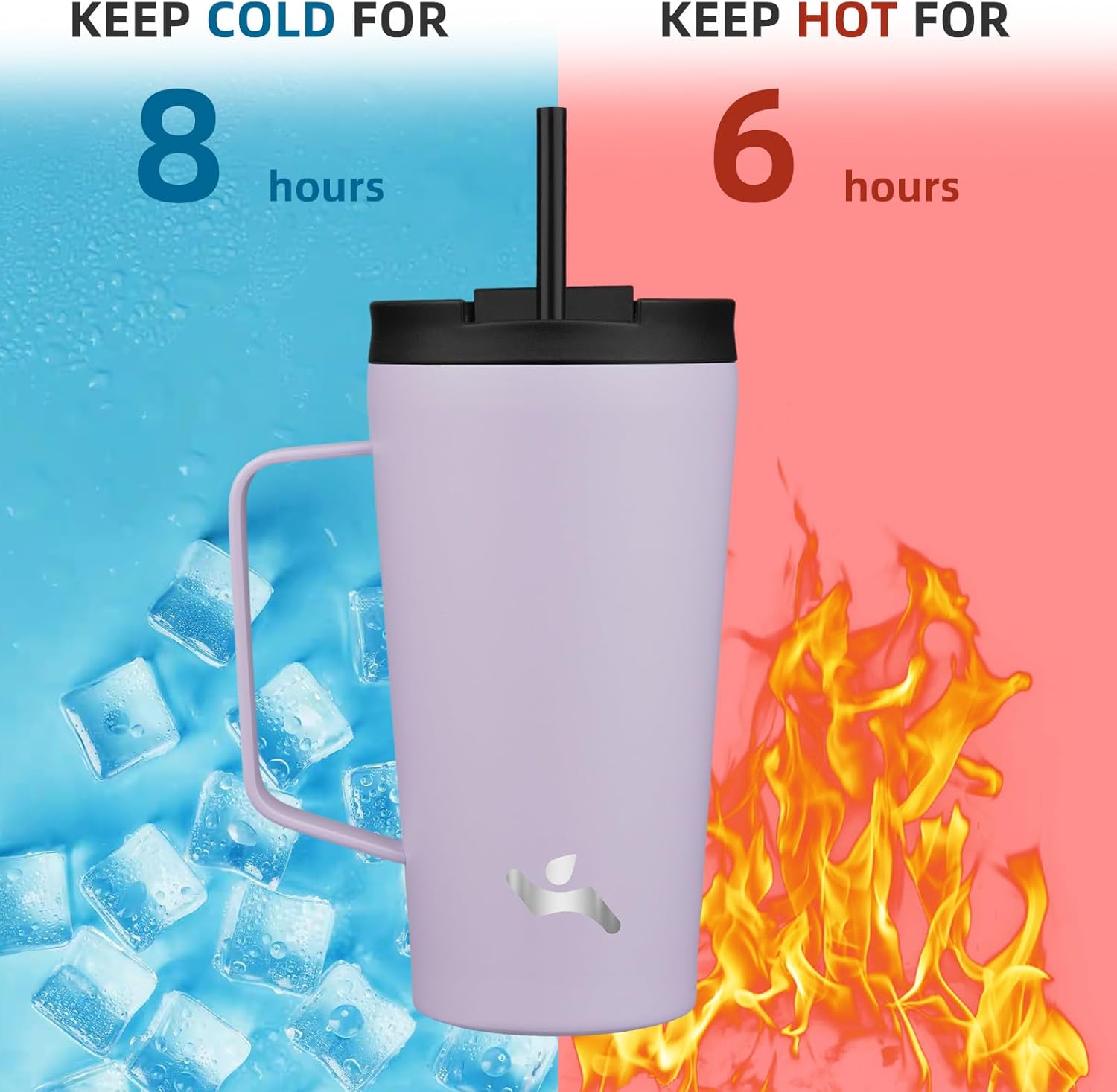 Insulated Tumbler with Handle and Straw, 18 OZ Travel Coffee Mug Stainless Steel Cup Metal Water Bottle,Taro - Image 4