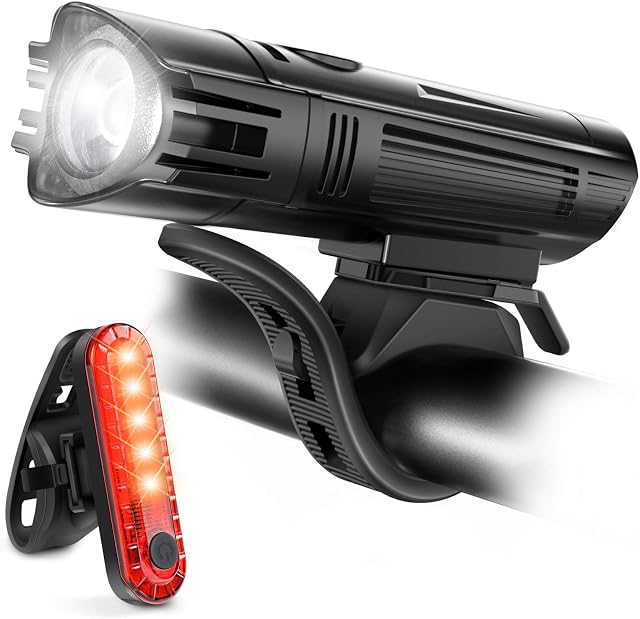 Ascher USB Rechargeable LED Bike Lights Set - Front Light Taillight Combinations LED Bicycle Light Set (2000mAh Lithium Battery, IPX4, 2 USB cables)