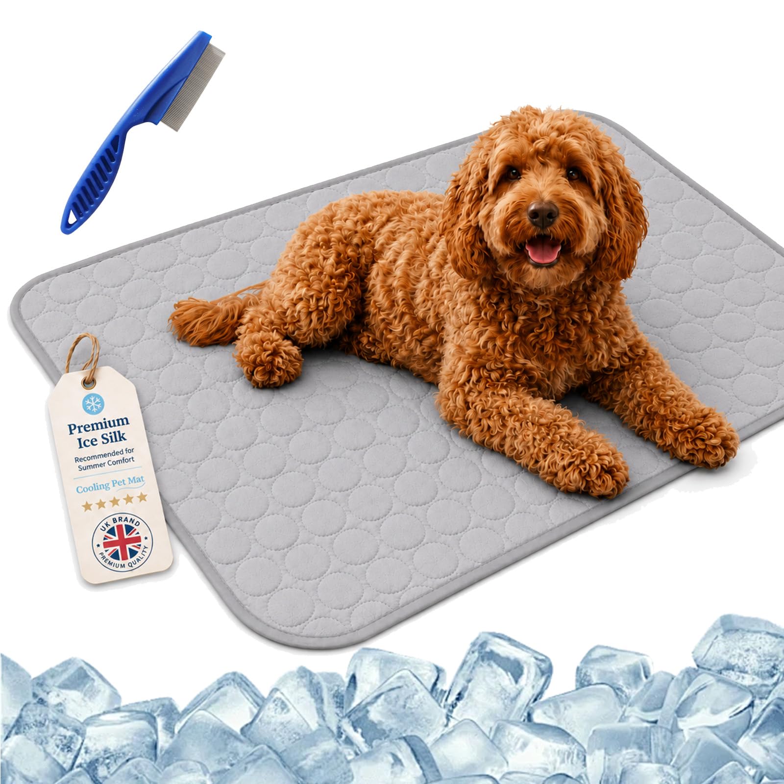 ChillPaws Cooling Mat - XS/S/M/L/XL/XXL Chilli Paws Cooling Mat with Washable Ice Silk Breathable,Instant Pet Cooling Blanket,Anti-Slip Chew-Resistant,for Crates Sofas&Summer Garden (Gray 1,70x55cm)
