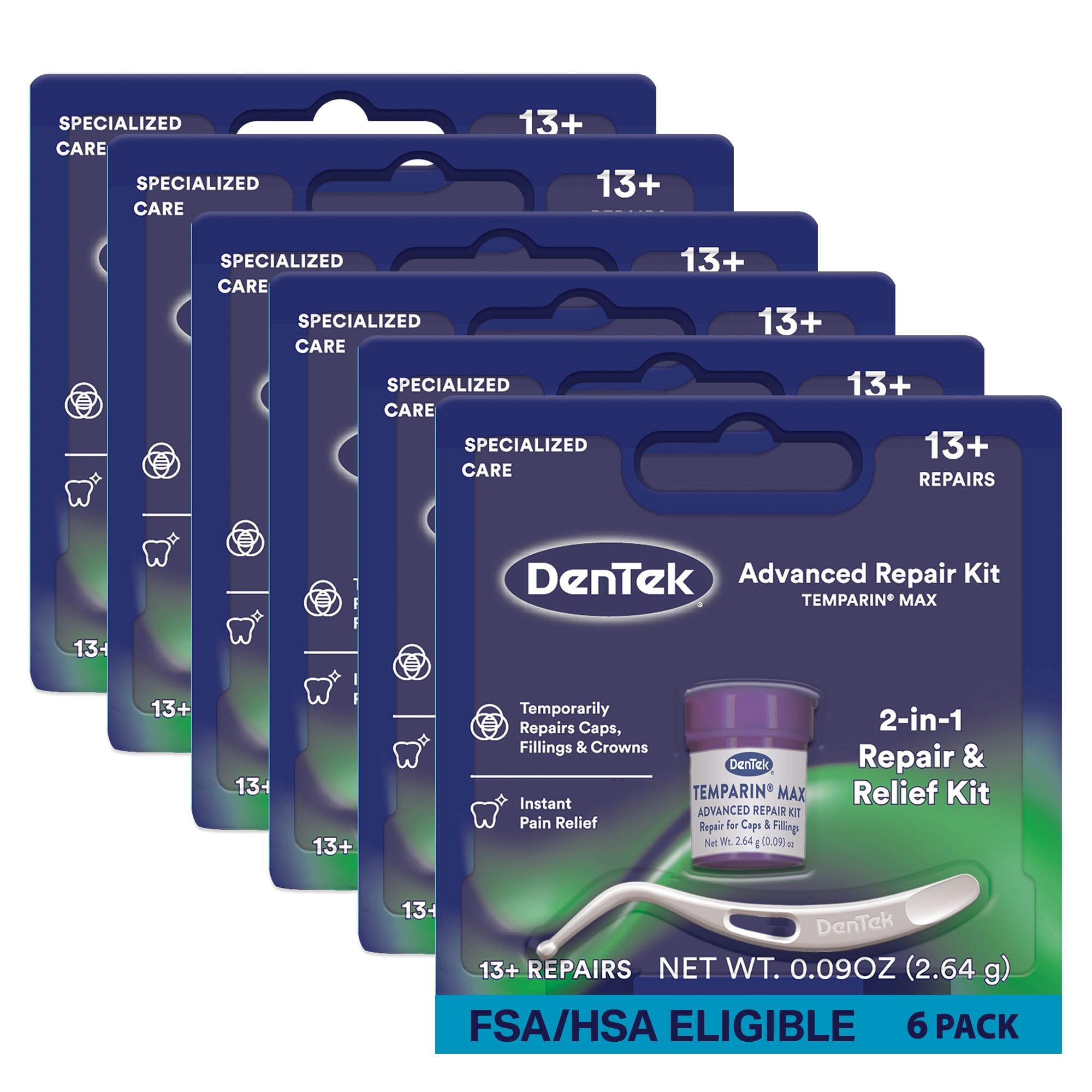 DenTekTemparin Max Repair Kit, 13+ Repairs, 2.64 Grams (Pack of 6)