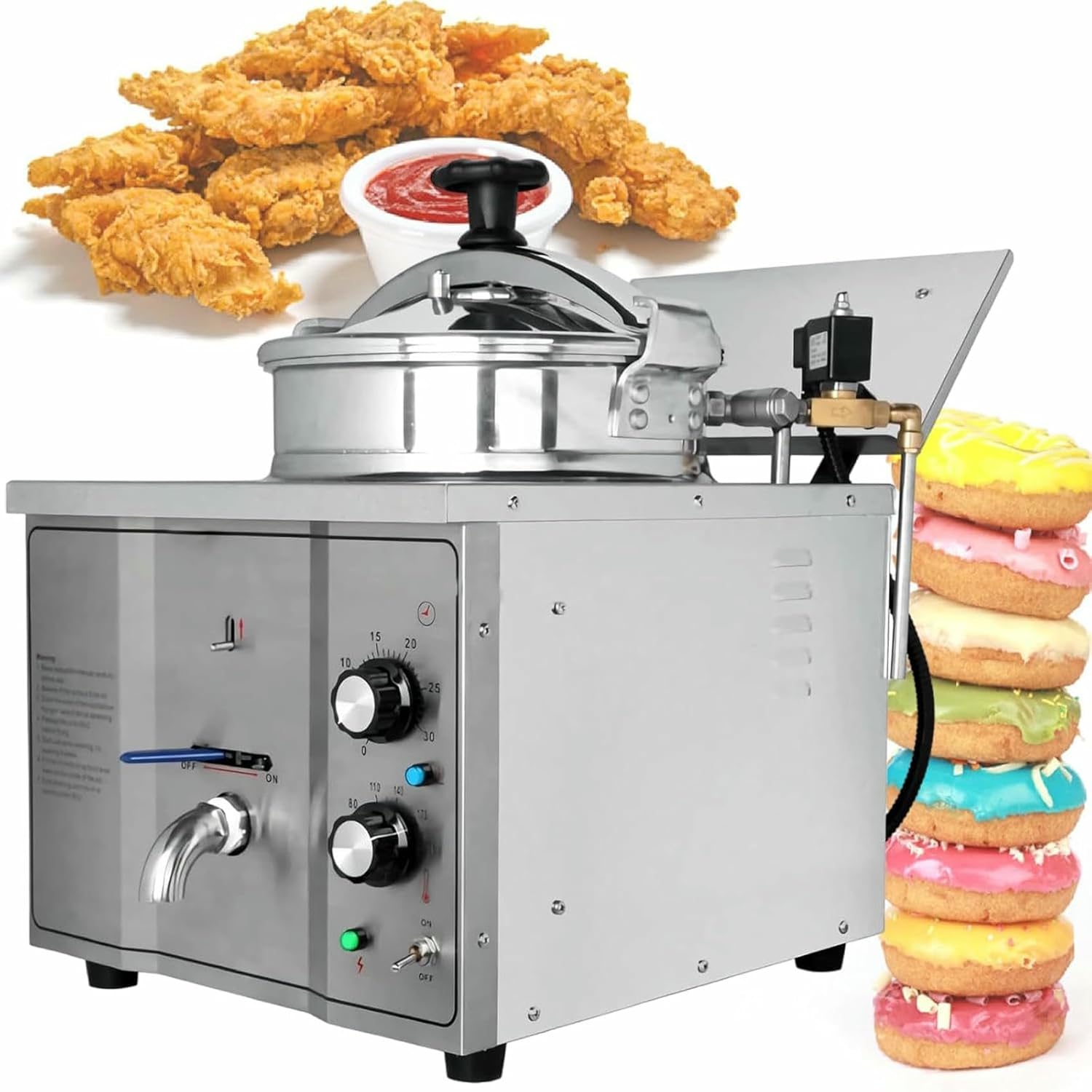Commercial Fryer, Stainless Steel Electric Deep Fryer with Oil Filtration and Timer 16L Large Capacity Fryer with Baskets and Lids~/