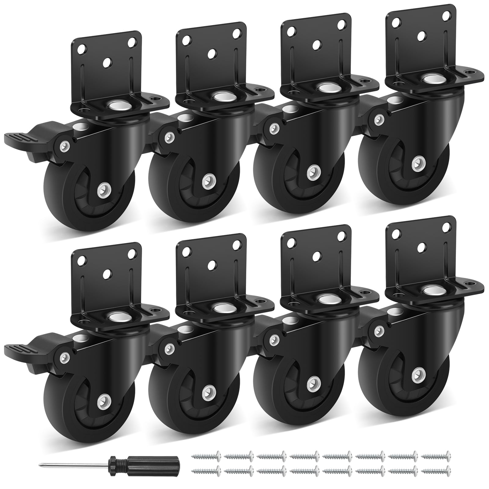 Humagineer 50mm L-Montageplatte Schwerlastrollen Klein, 360 Grad Drehung Lenkrollen Gummi, Leise und Geschmeidig, Tragfähigkeit 67.5kg pro Rolle, Möbelrollen Klein für Tisch, Schrank, Babybett,8er-Set