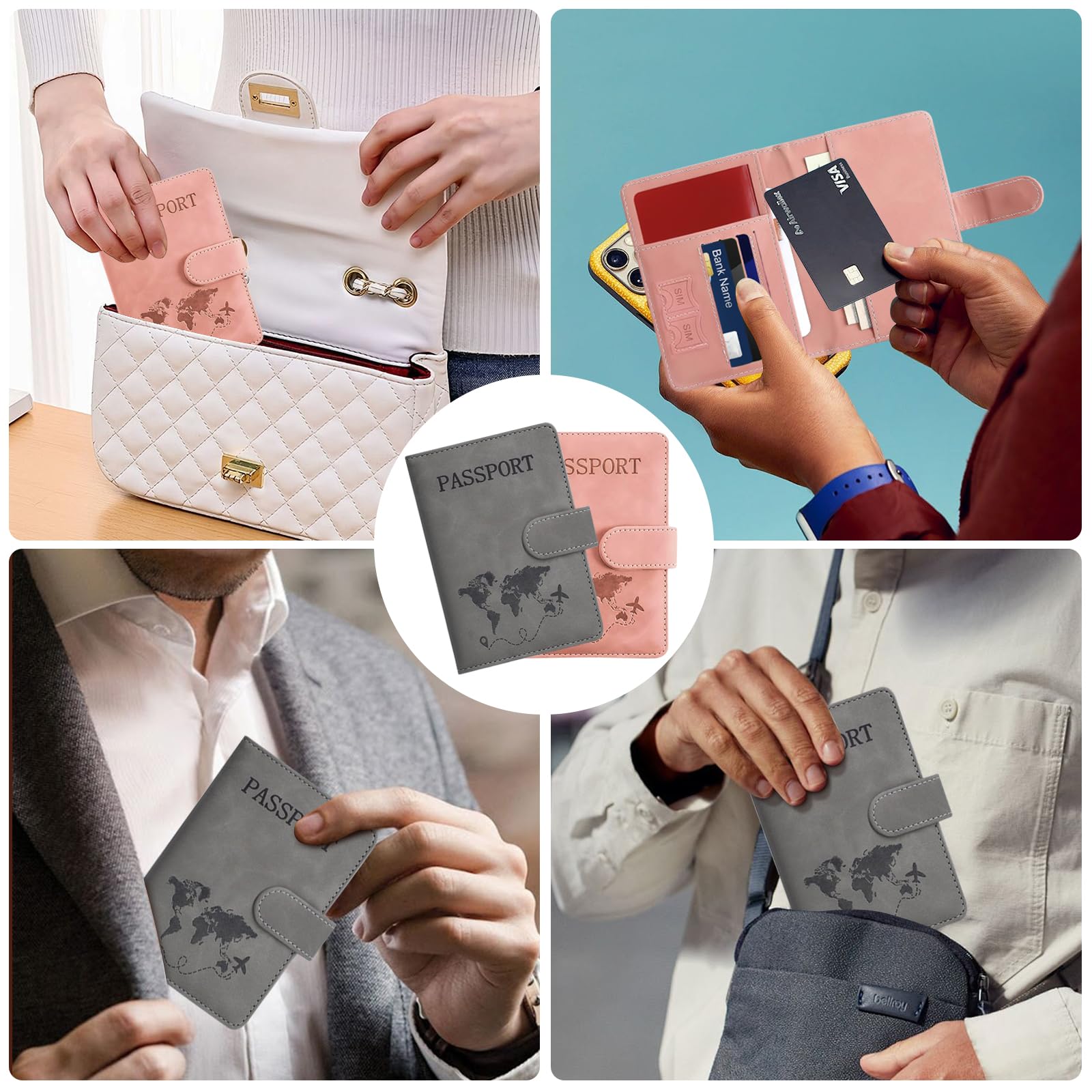 2 Pezzi Porta Passaporto, Porta Passaporto da Viaggio con Etichette per Bagagli Custodia Passaporto Passaporto Personalizzato per Passaporti, Carte di Credito, Documenti di Viaggio