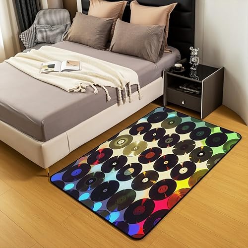 Miniatura 5 de jejeloiu CD Musical Disc Print Rugs for Living Room Bedroom for Kids Boys Girls Area Rug 5x7 Music Gift Decorative Carpet Retro 60s 70s 80s Accent