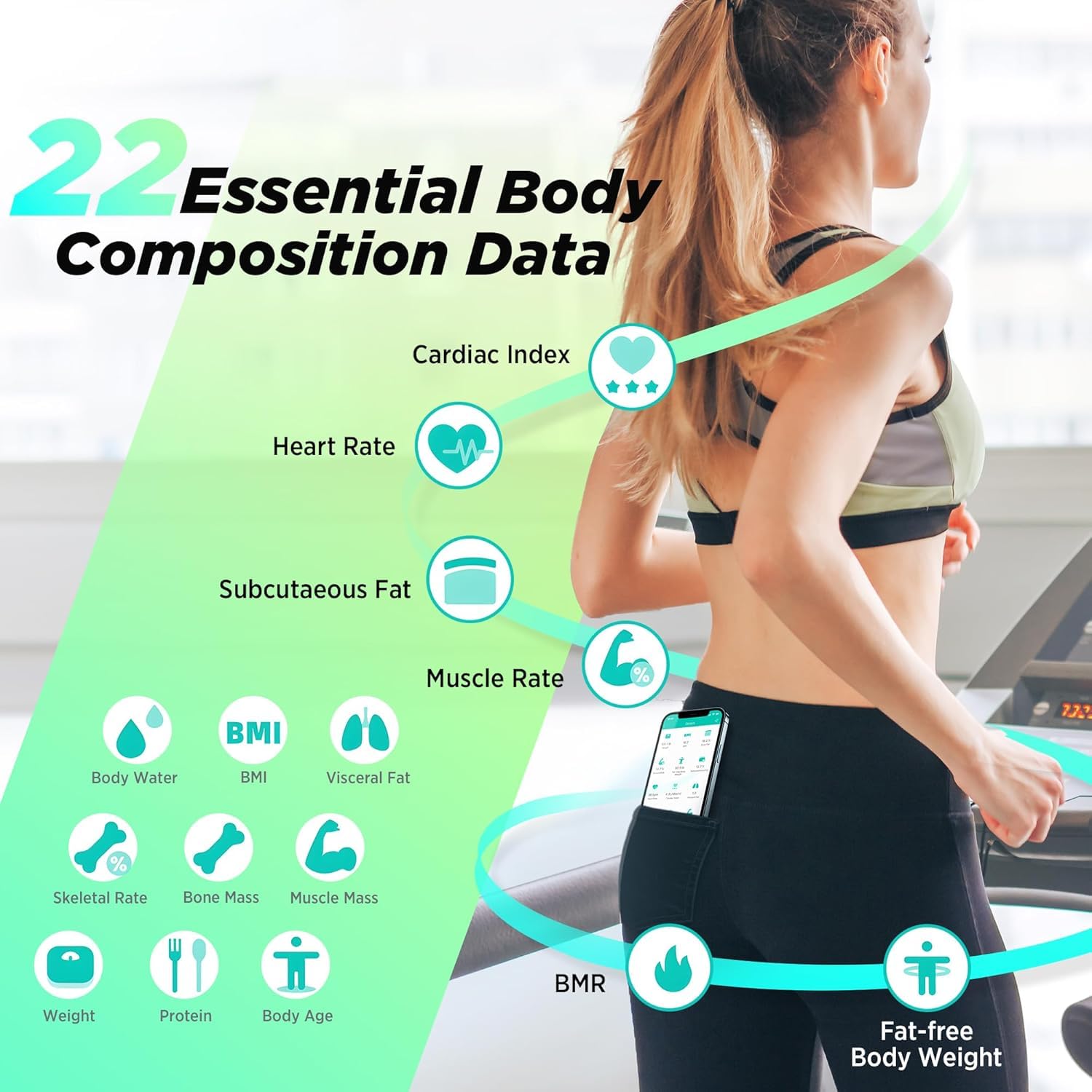 RunStar Bilancia Pesapersone Digitale Runstar, Bilancia Smart Peso Corporeo/Percentuale Grasso, Ampio Display BMI, FC, Analizza 15 Dati Composizione Corporea, Analyzer Sync Fitness App, 400lb