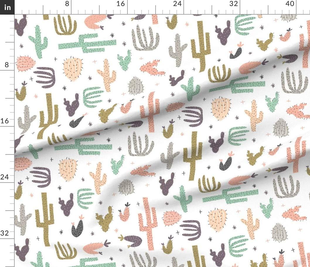 Spoonflower Fabric - Boho Cactus Southwestern Desert Nursery Cacti Succulent Pink Mint Printed on Petal Signature Cotton Fabric by The Yard - Sewing Quilting Apparel Crafts Decor