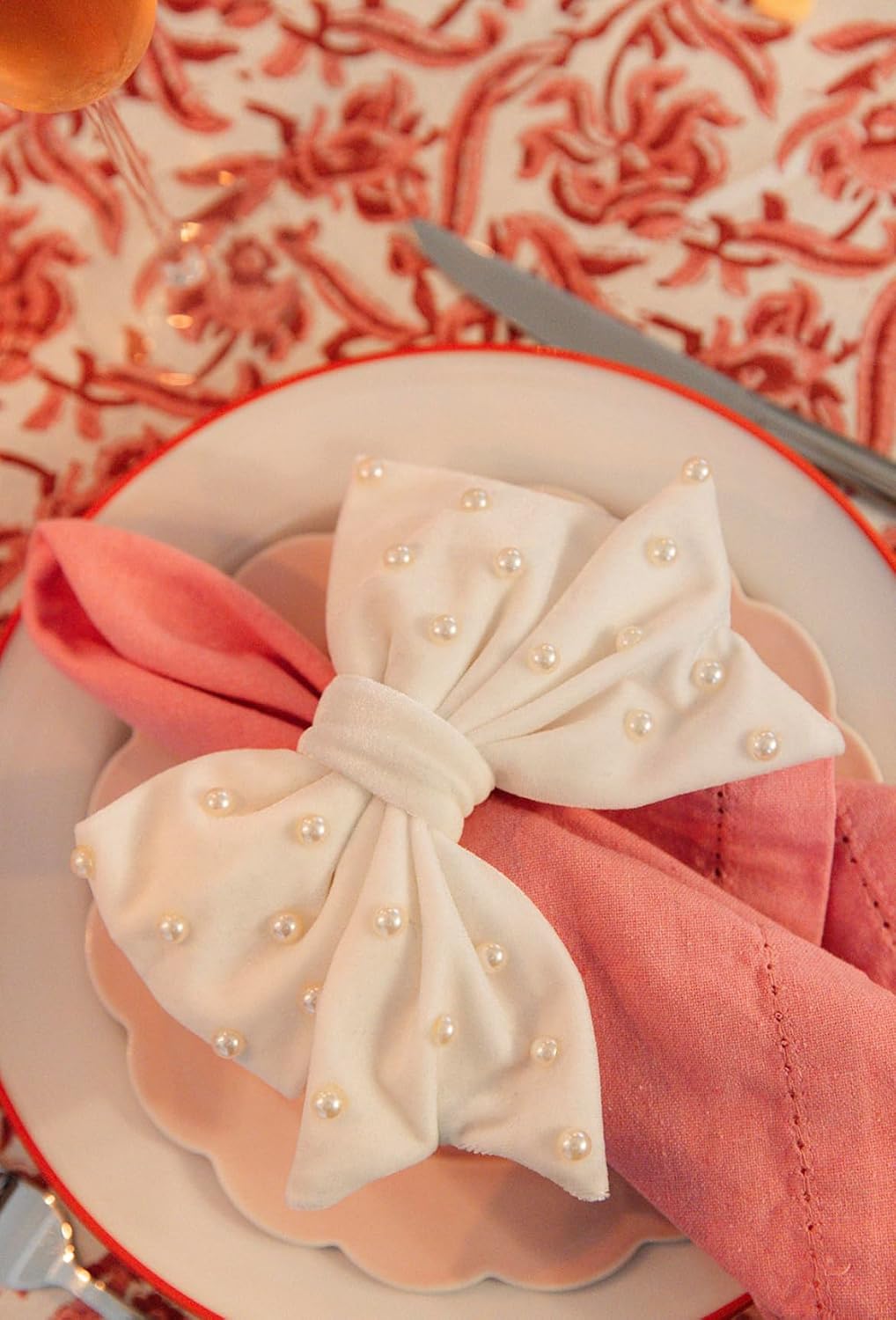 RPZL X Forbes Functions (Set of 4) Velvet Bow Napkin Rings (Pearl)