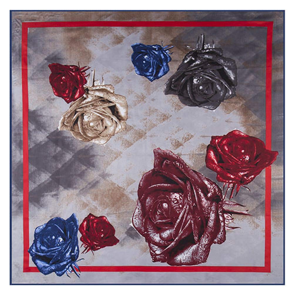 Écharpe foulard carré en soie femme : grand châle rose floral de 130 cm pour hijab et mode